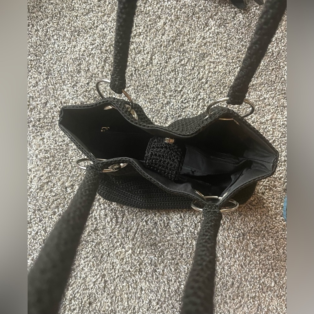 5/$25 Chunky knit crocheted black purse with silver hardware - Picture 3 of 9